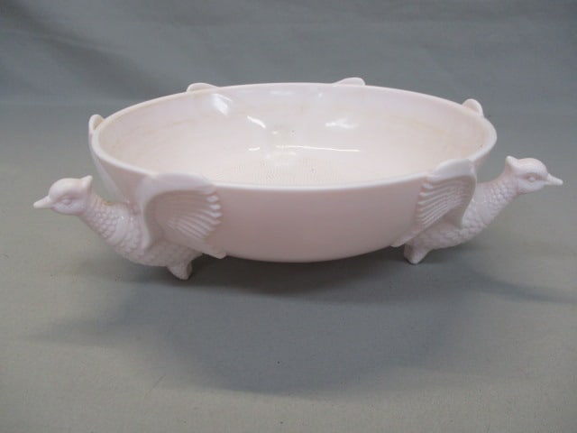 Vintage Jeanett Pink Milk Glass Pheasant Dish 8": Has Hairline Crack