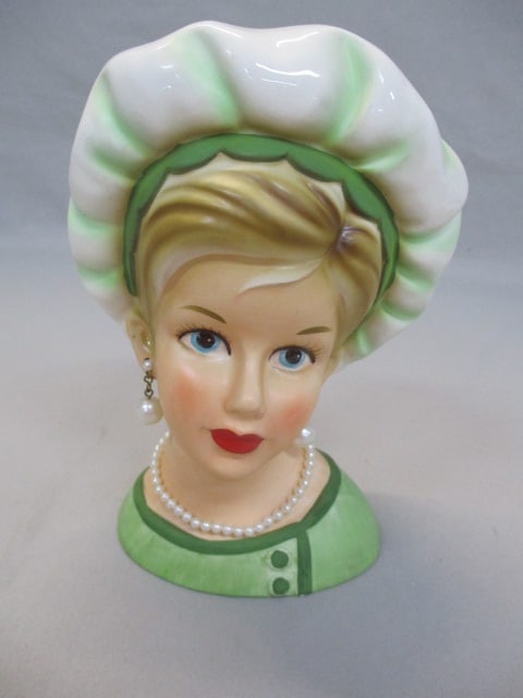 7"  Relpo #K-1834  Lady Head Vase  In Green Beret (1 of 8)