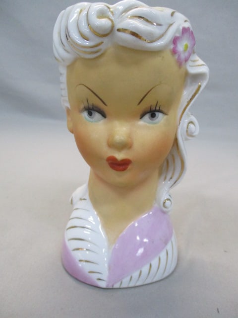 6"  Lefton 1950's  Lady Head Vase (1 of 7)