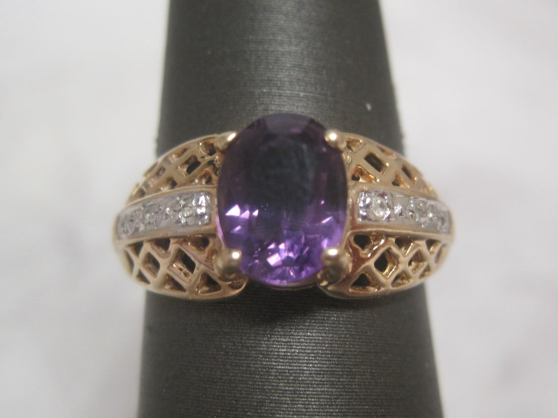 10k Gold Amethyst and Diamond Ring (1 of 4)