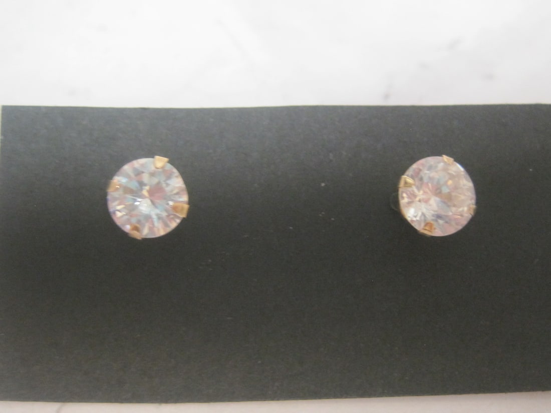 14k Gold CZ Stud Earrings- Over 2 Carats Each: .
