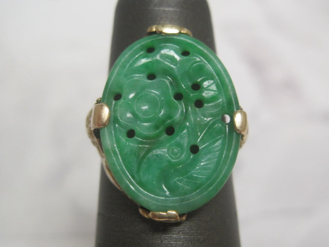 14k Gold Chinese Carved Jade Ring (1 of 4)