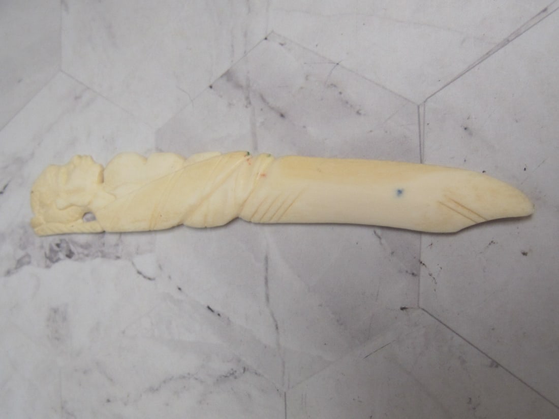 Carved Pre-Ban Carved Ivory Letter Opener: African Queen Design
