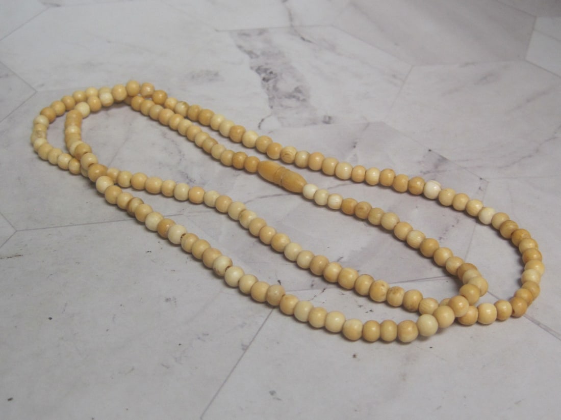 26" Antique Carved Pre-Ban Ivory Bead Necklace (1 of 4)