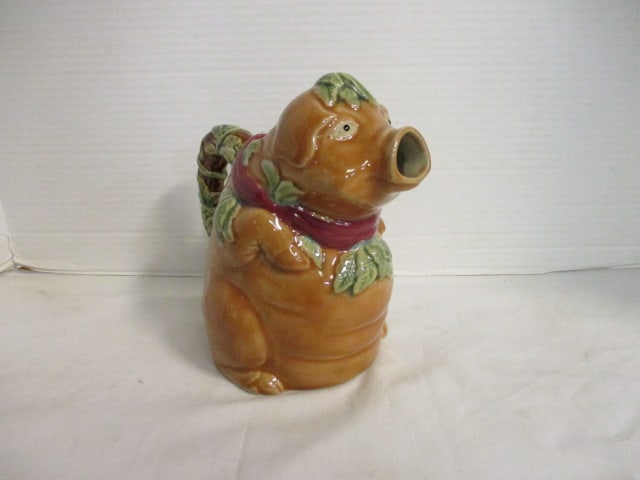 Vintage Cochon au Jambon Majolica Pig Pitcher: 7 1/4"