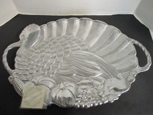 Lenox Large Turkey Metal Handled Serveware Platter with Tag: 24 1/2" (to handles) x 16 1/2"