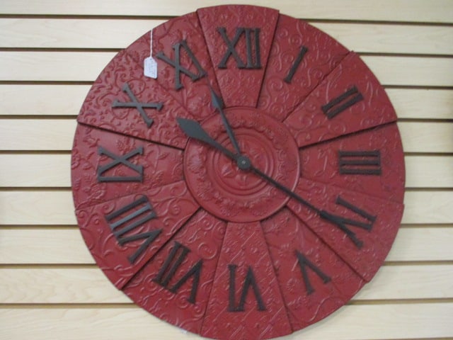 Large Decorative Red Metal Wall Clock: 26"