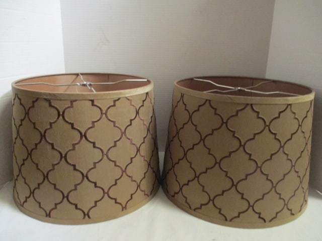 Pair of Brown Silk Lamp Shades: 10" each