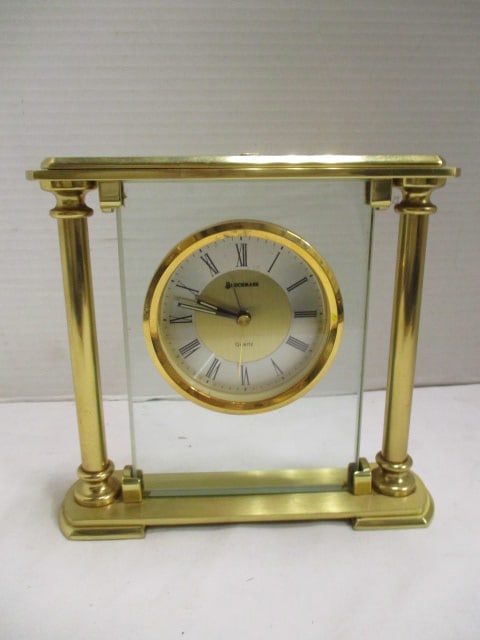 Benchmark Brass and Glass Quartz Clock - Marked "The CIT Group": 7"
