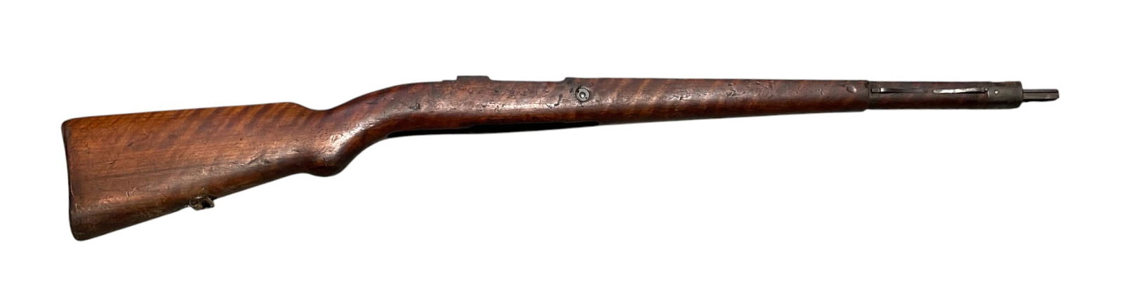 Military Mauser Wood Rifle Stock: Has nice tiger stripe pattern wood. Measures 39.5” to end of bayonet lug. Serialized 60198.