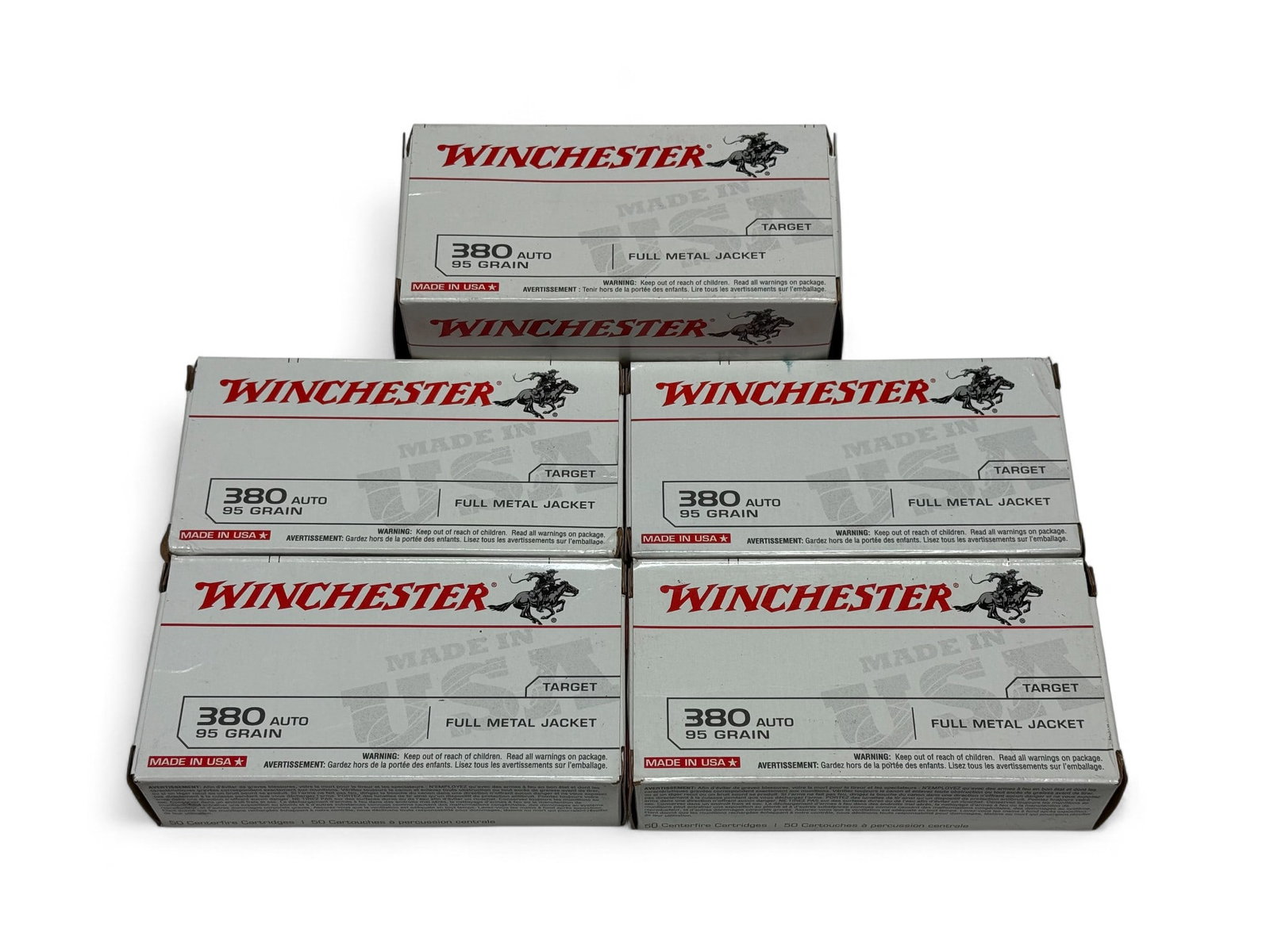 NIB 300rds. of .380 AUTO 95gr. FMJ Winchester Ammunition: See photos.