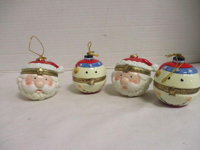 Four Santa and Snowman Surprise Gift Pill Box Ornaments: .
