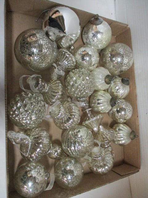 22 Mercury Glass Style Blown Glass Ornaments: See pictures and preview for designs
