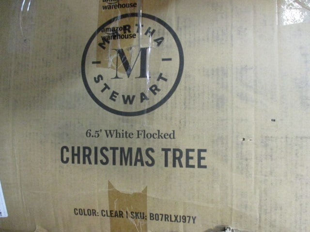 Martha Stewart 6.5' White Flocked Christmas Tree in Original Box: Box is taped closed-Did not open to inspect, Local Pickup Only