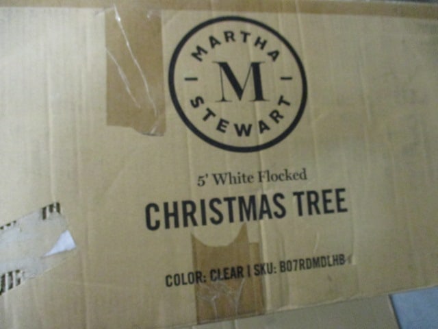 Martha Stewart 5' White Flocked Christmas Tree in Original Box: Box is taped closed-Did not open to inspect, Local Pickup Only