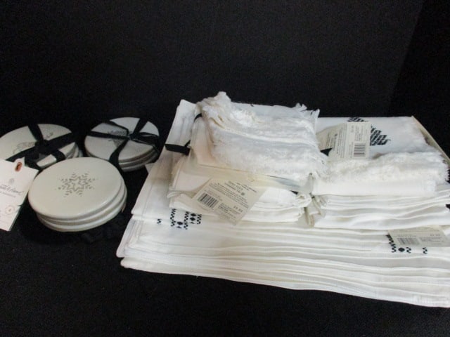 New Old Stock Hearth & Hand with Magnolia Black Kitchen Towels, Stoneware Coasters,: Linen Placemats and Napkins