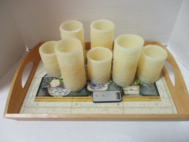 Kathryn White Floral Still Life Ceramic Tile and Wood Serving Tray and (1 of 14)