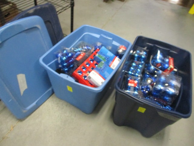 Two Totes with Lids Full of Blue and Silver Christmas Ornaments (1 of 9)