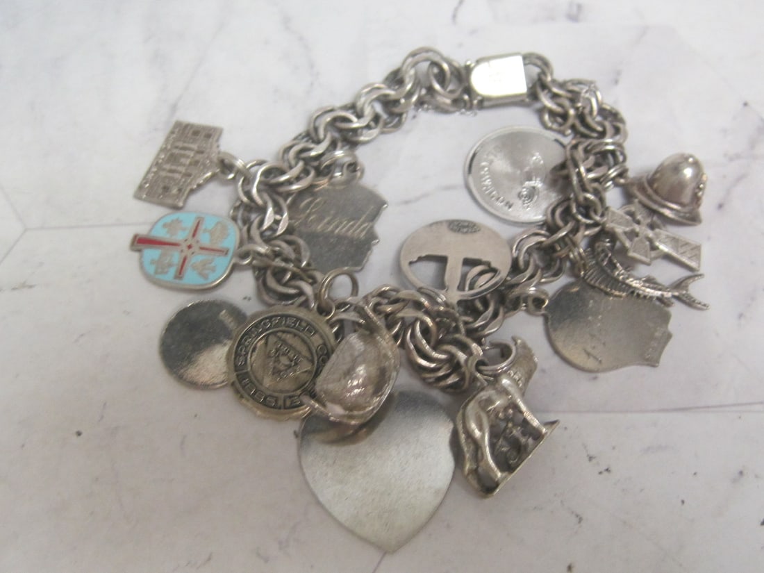 Vintage Sterling Silver Charm Bracelet with charms- Most are Sterling: Weighs 47.8 grams