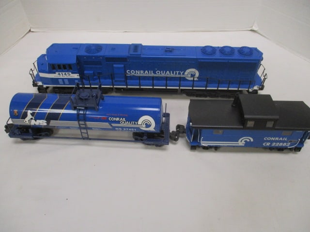 Lionel "Conrail" Quality #4145 Blue Locomotive and 2 "Conrail" Train Cars -: #NS27451 NS Quality Tanker, and #CR22882 Caboose, O Gauge
