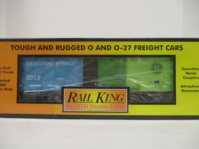 Rail King "General Electric Evolution Hybrid" 40' Box Car in Original Box: #30-74818, O and 0-27 Scale
