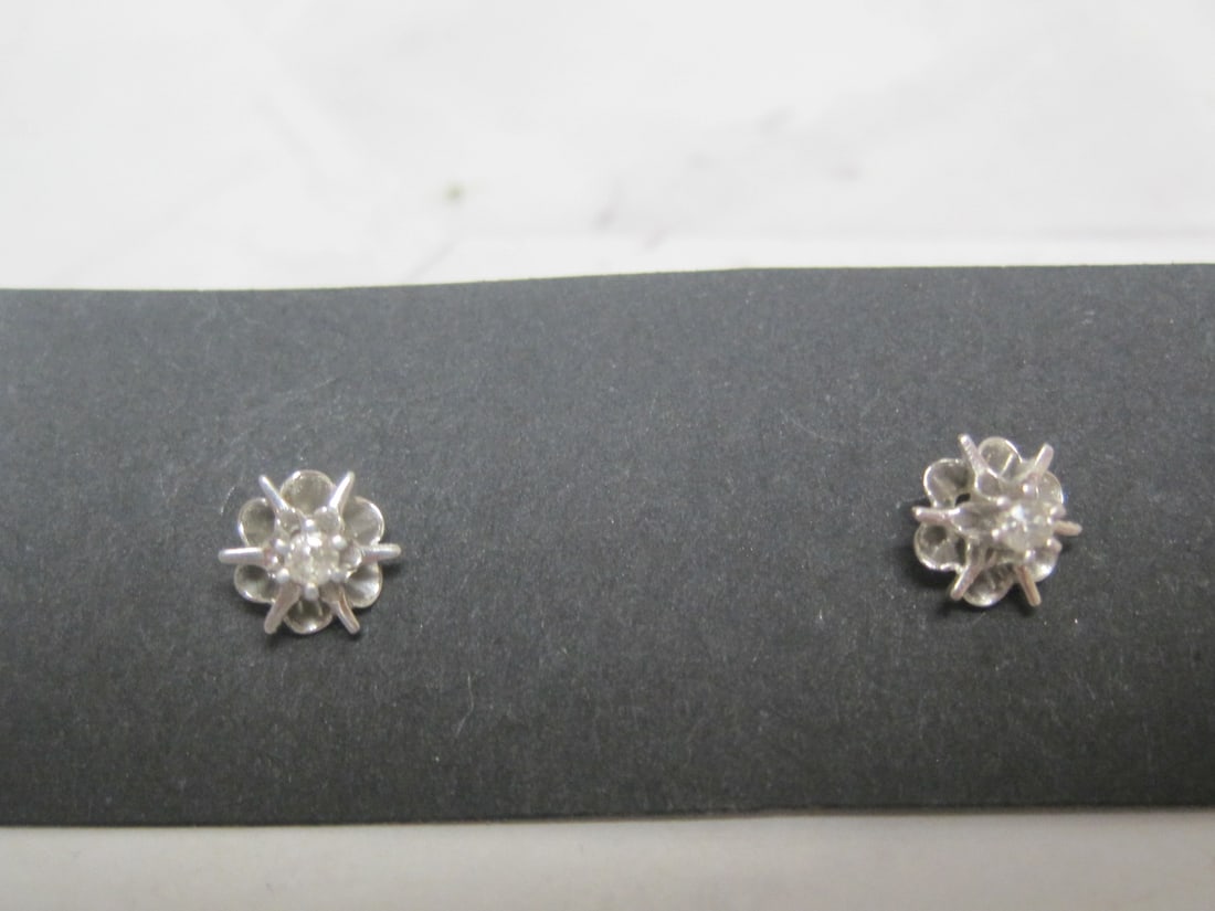 14k White Gold Antique Diamond Stud Earrings with buttercup style settings (1 of 3)