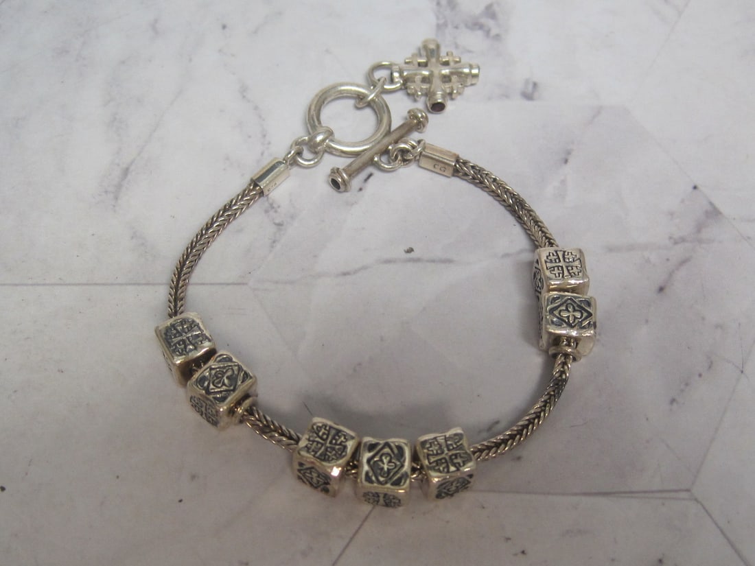 8" Pandora Type Sterling Silver Bracelets with slide charms (1 of 5)