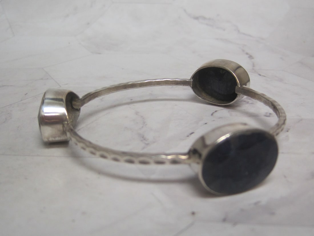 Sterling Silver African Sapphire Bangle Bracelet with 3 Large Oval Gems (1 of 5)