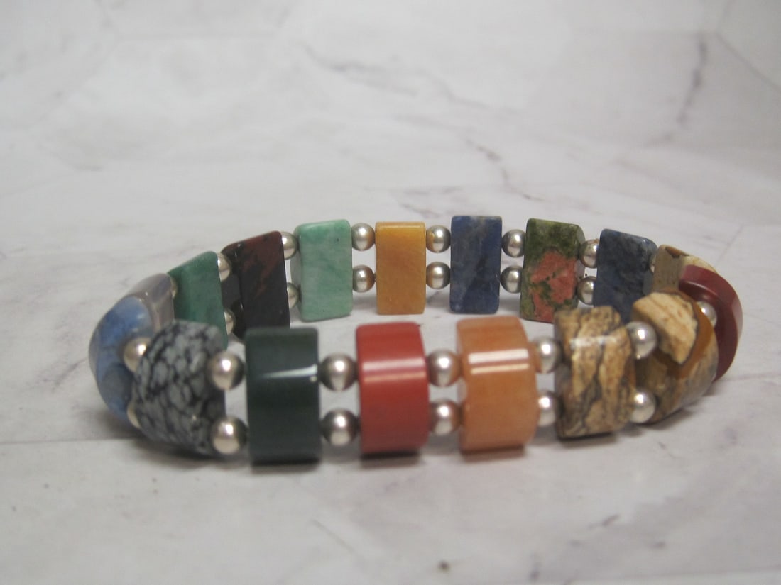Sterling Silver Gemstone Stretch Bracelet: Various Colorful Stones