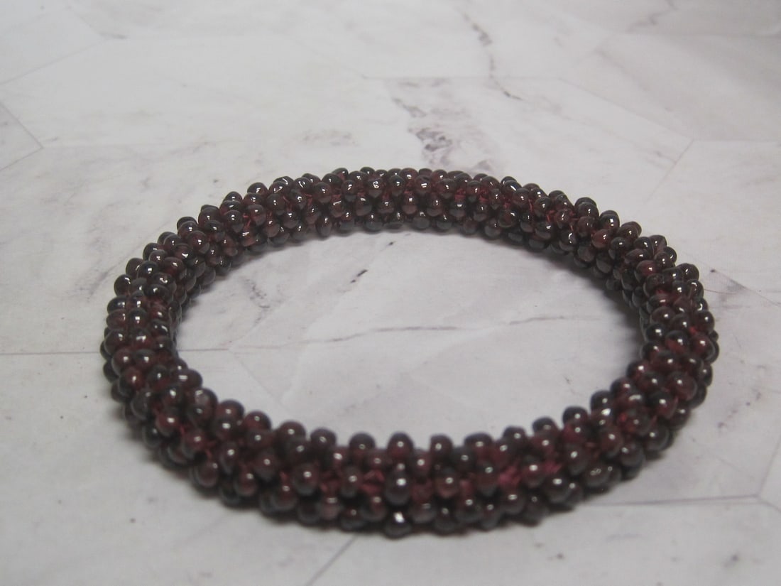 Garnet Bangle Braclet: Hundreds of Garnet Beads!