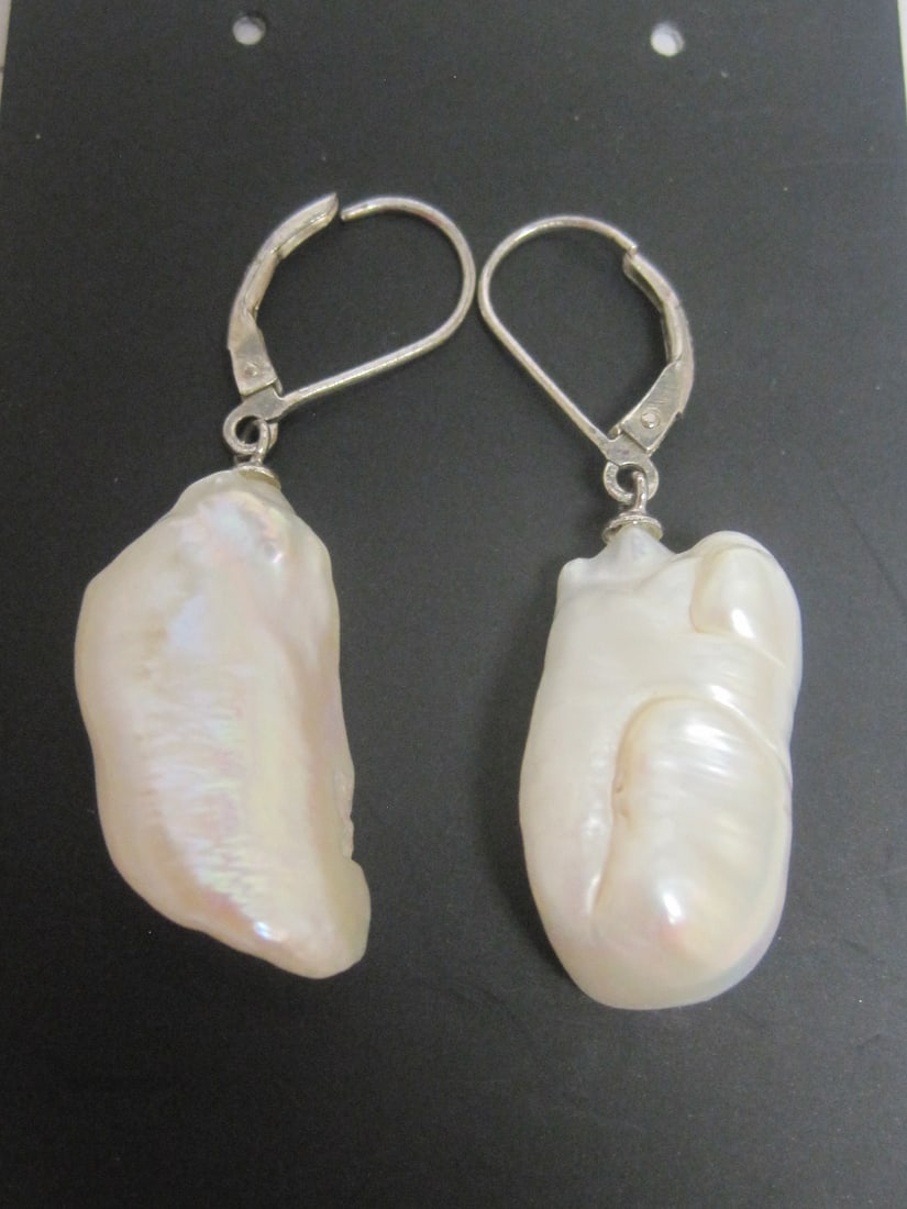 Pair of Large Freshwater Pearl Earrings: .