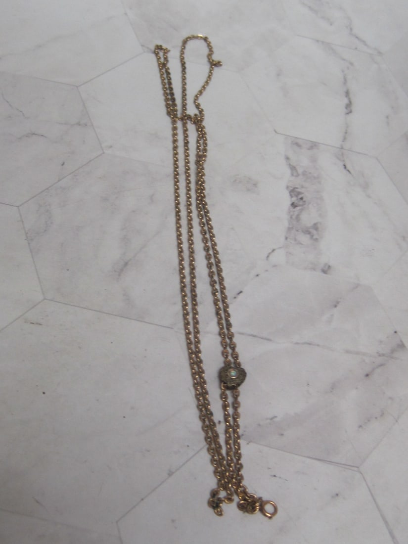 39" Victorian Gold Filled Watch Slide Chain with Opal (1 of 4)