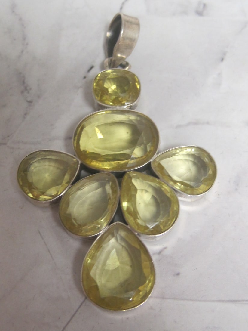 Sterling Silver Large Lemon Quartz Pendant (1 of 3)
