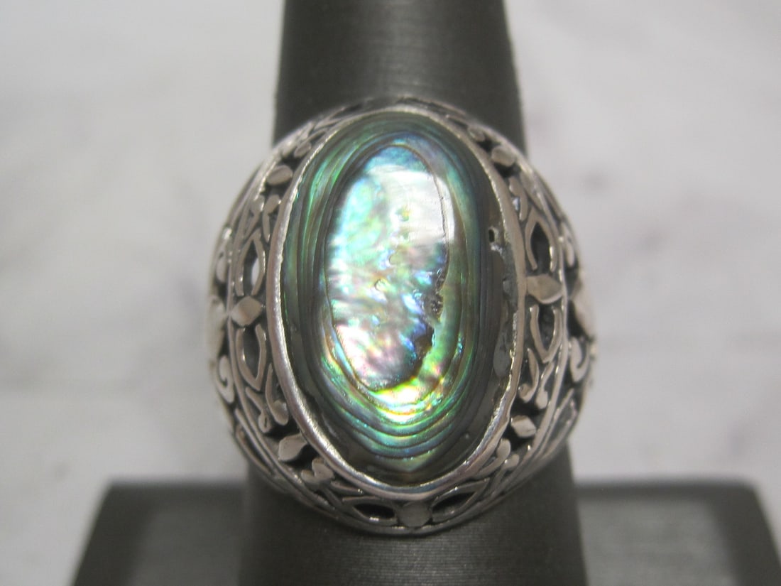 Sterling Silver Abalone Ring: Size 8