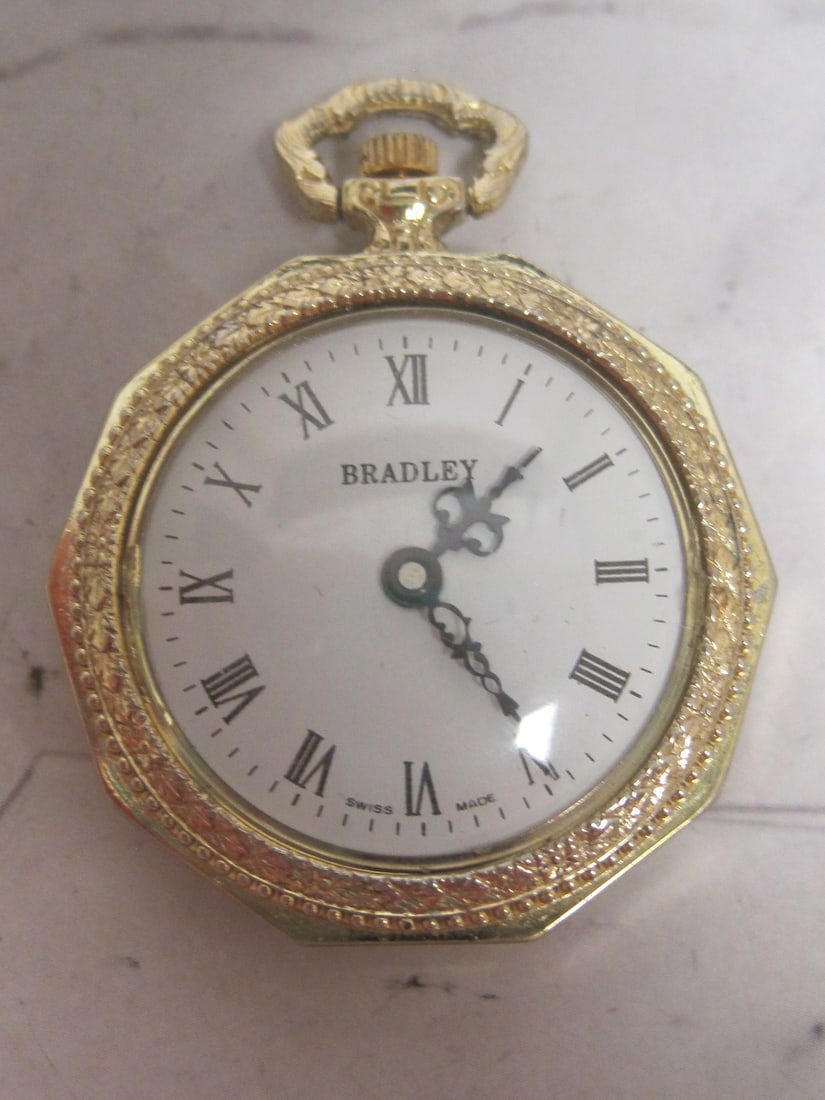 Octagon Gold Tone Bradley Pocketwatch or Pendant Watch: Working