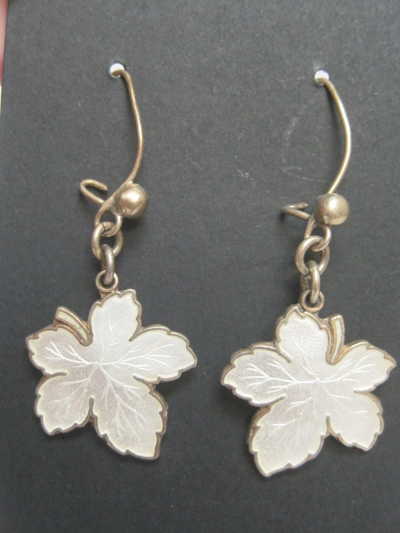 Danish Sterling Silver Enameled Earrings: Signed Meka