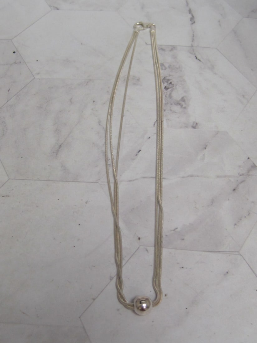 16" Italian Designer Sterling Silver Necklace with Triple Cable and Bead Design (1 of 4)