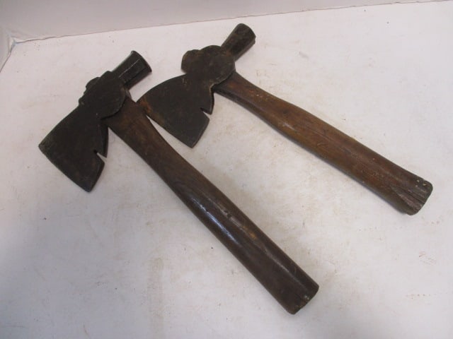 Two Vintage Wood Handle Carpenters/Roofing Hatchets: .
