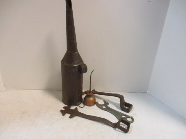Three Old Tire Wrenches, Tin Funnel and Thumb Oil Can (1 of 12)