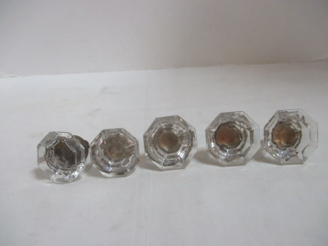 Glass & Brass (Lot of 5) Cabinet/Door Knobs 2": .