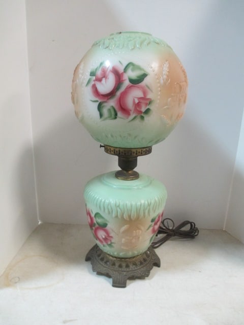 Gone with the Wind Style 32" Lamp: Top Globe has been broken & Repaired (see all pictures)