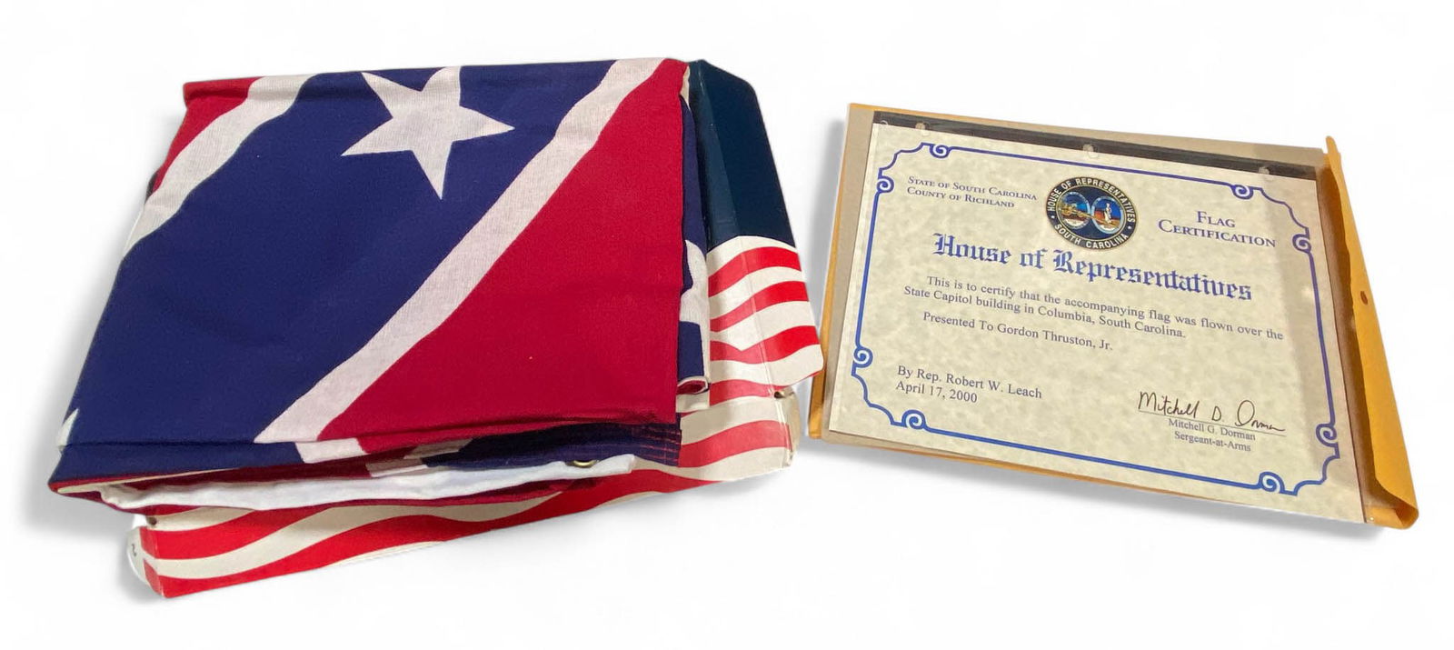 SC State Capitol Flag with Richland County, SC Apr. 17 2000 Official Flag Certification (1 of 4)