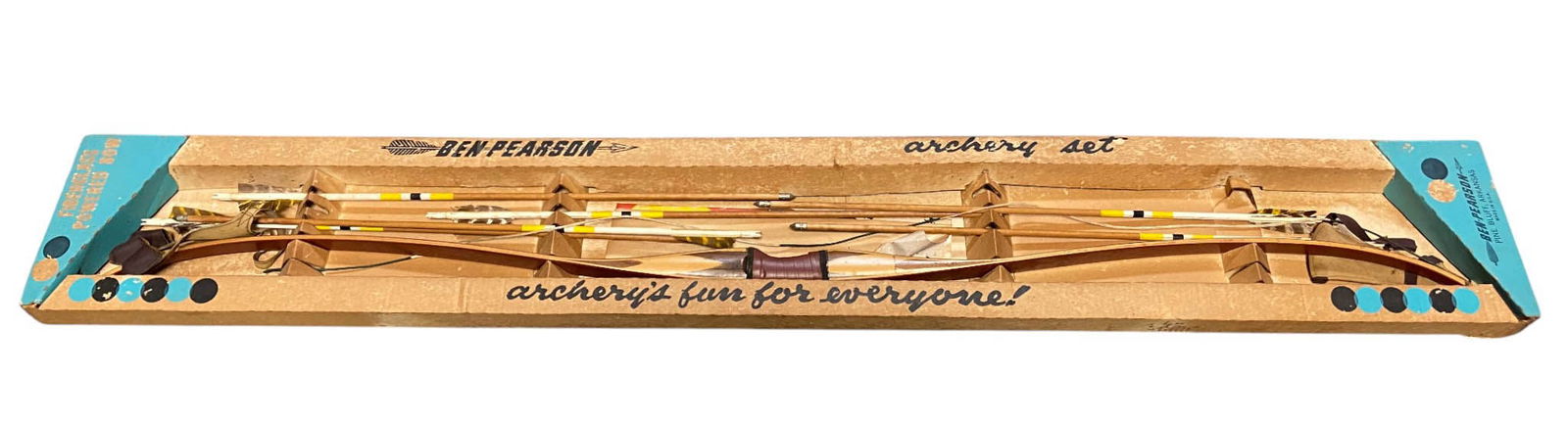 Vintage Brown Ben Pearson Pony 700-60" Archery Hunting Recurve Bow with Original Box with (6) Arr...: Fiberglass powered bow. Bow appears to be in very good condition.