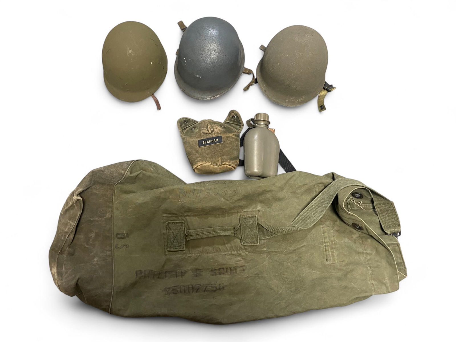 (2) M1 Helmets, Canteen, Bag (1 of 20)