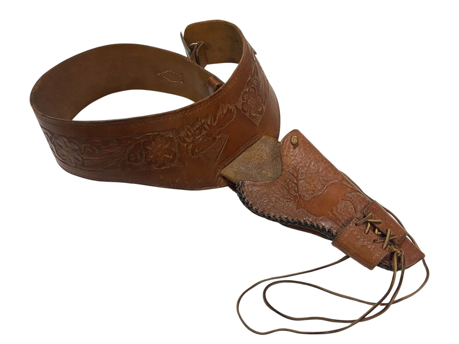 Vintage Tooled Leather Holster with Belt (1 of 4)