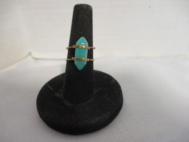 Brass adjustable ring with double-terminated Amazonite (1 of 4)
