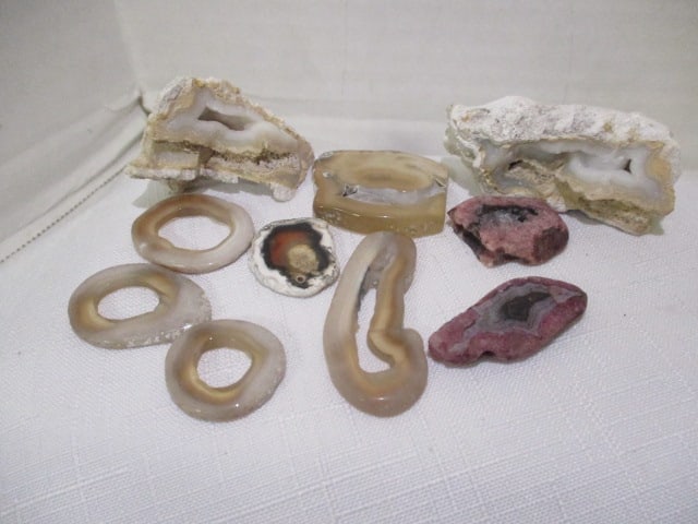 Grouping of 6 Polished Natural Agate Forms and 2 Unpolished: *see pictures and preview for condition