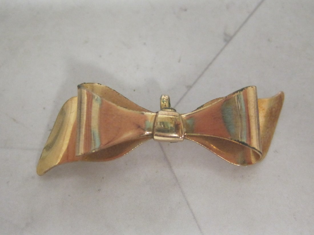 Antique PR St. Co. Gold Filled Bow Brooch/Hanger (1 of 5)