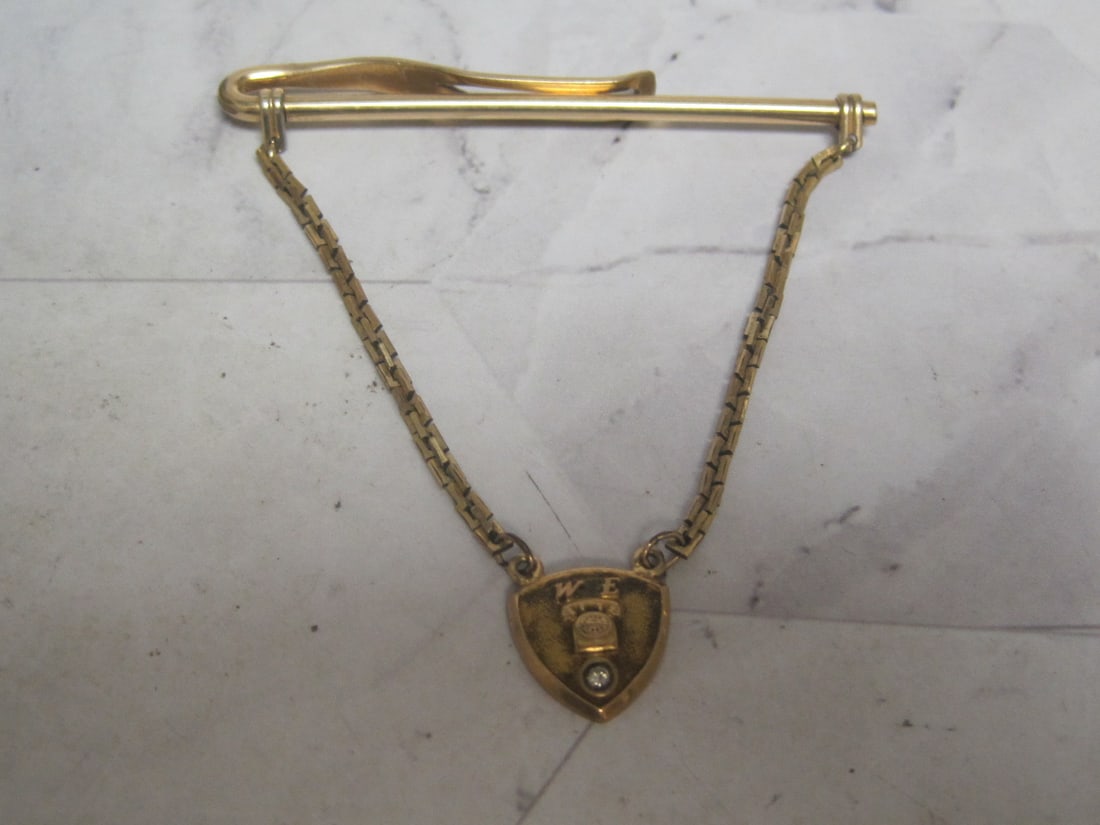 Vintage Anson Gold Filled Bar Clip with 10k Gold WE Phone Shield with Diamond: .