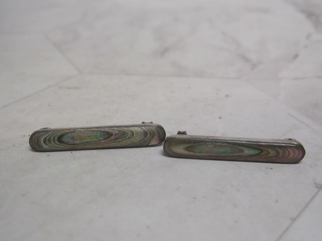 Two Sterling Silver Antique Abalone Pins: .
